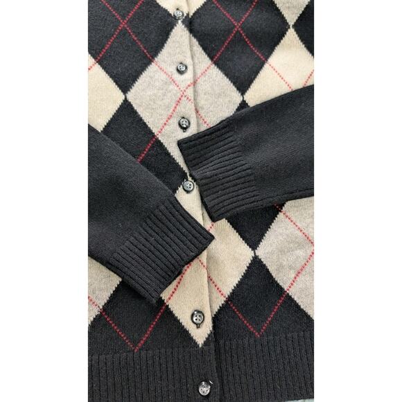APT 9 Women Cardigan Sweater Sz Medium 100% Cashmere Black White Argyle Button - Picture 8 of 10